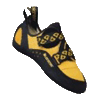 La Sportiva Katana. Aantal paar: 1. Verzoold: twee keer. Status: in gebruik. Duur, superlichtgewicht, kunststof slofje. Redelijk stevig middenzooltje. Lijkt evengoed geschikt voor smalle als brede voeten. Gaat binnen de korste keren geheel naar je voet staan: koop ze gerust een hele maat onder je straatschoenmaat. Flink naar binnen, maar niet naar beneden gebogen. Hak is strak. Jammer: het (Vibram-)rubber slijt als een dolle.